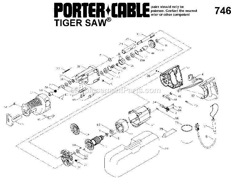 Porter Cable 9746 (Type 1) 10 Amp Tiger Saw Kit Power Tool Page A Diagram